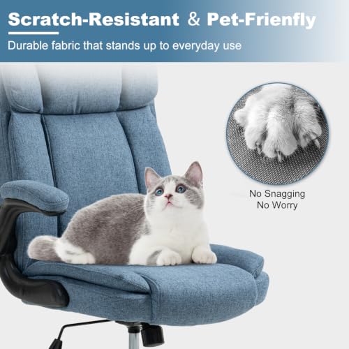 Fabric Office Chair High Back Executive Ergonomic Chair Flip Arms | Premium cloth fabric office chair with high back ergonomic support, flip-up arms, adjustable height, 90°-120° tilt function - color: Blue