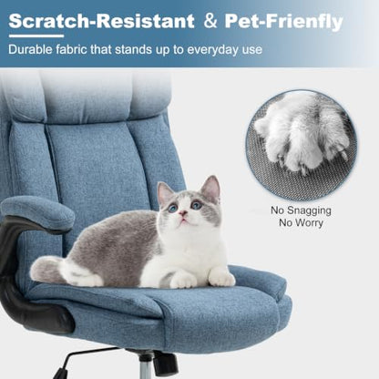 Fabric Office Chair High Back Executive Ergonomic Chair Flip Arms | Premium cloth fabric office chair with high back ergonomic support, flip-up arms, adjustable height, 90°-120° tilt function - color: Blue