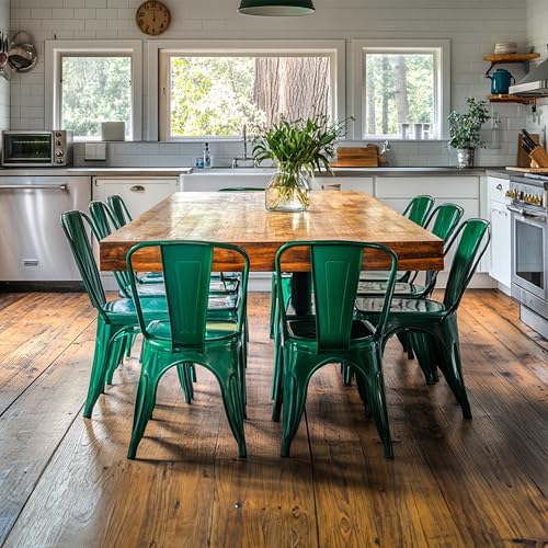 AC Pacific 18 Inch Seat Height Industrial Metal Dining Chairs, Stackable Kitchen or Bar Seat, Durable Modern Design, Versatile Accent Furniture, Set of 2, Green - color: Green, size: Set of 2