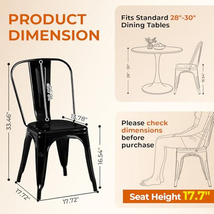 Metal Dining Chairs Set of 4 Obsidian Black | Stackable Tolix Style Indoor Outdoor Patio Kitchen Farmhouse Chair - color: Obsidian Black