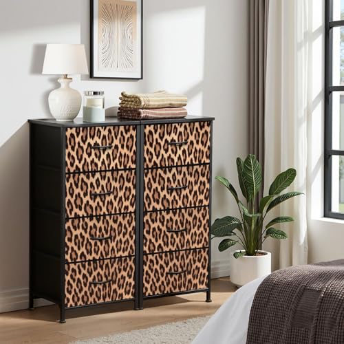 Dresser for Bedroom with 4 Fabric Storage Drawers, Leopard Seamless Imitation Leopard Skin Chest of Drawers for Closet, Living Room, Nusery, Hallway