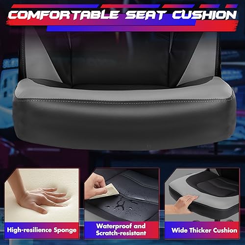 Sweetcrispy Computer Gaming Desk Chair - Ergonomic PU Leather with Comfy Lumbar Support, Height Adjustable Rolling Desk with Flip-up Armrests, for Home and Office - color: Grey