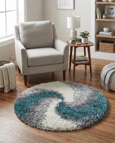 Rugs.com - Soft Touch Shag Rug – 3 Ft Round Turquoise Stain-Resistant Shag Rug – Plush Swirl Pattern for Bedrooms, Nurseries, and Cozy Nooks - color: Turquoise, size: 3' (Round)
