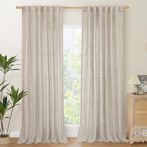 YoungsTex 84 Inch Length Natural Linen Curtains for Living Room 2 Panels | Semi Sheer Drapes with Rod Pocket Back Tab Privacy for Dining Bedroom Light Filtering , 52 X 84 Inch - color: Natural, size: 52"W x 84"L (Pack of 2)