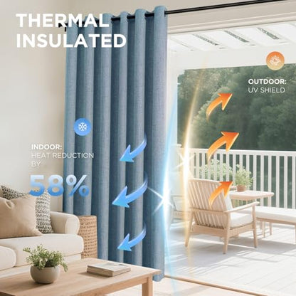 Joydeco Light Blue Blackout Curtains 120 Inches Long, Extra Long Curtains 120 Inch Length 1 Panel for Bedroom, Thermal Insulated Linen Black Out Curtains with Grommets(100x120, Light Blue) - color: Light Blue, size: 100"W x 120"L (Pack of 1)