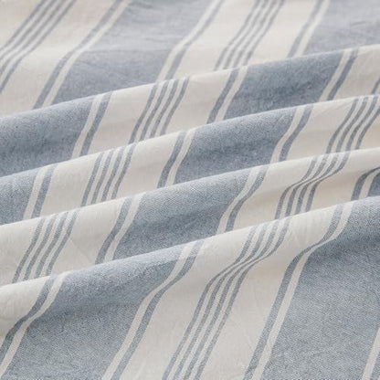 Blue Striped Duvet Cover Set Twin, 100% Washed Cotton Chic Stripes Pattern Printed Bedding Set Twin, 3 Pieces Soft Breathable Duvet Cover Farmhouse Retro Striped Comforter Cover with Zipper Closure - color: 08# Blue Striped, size: Twin(68"x86")