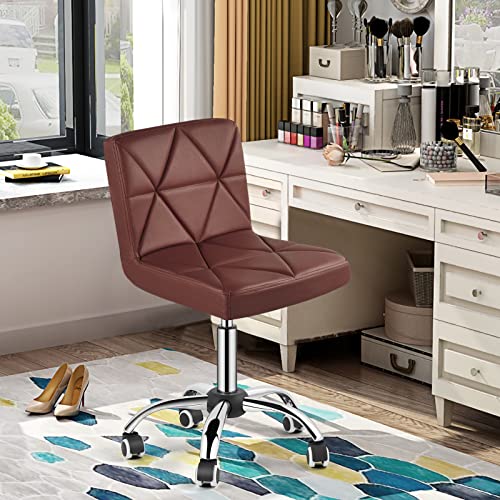 COSVALVE Armless Swivel Office Chair with Wheels, Adjustable Height | Armless Mid Back Chair With 360° Swivel, Adjustable Height & Rolling Wheels, Ideal For Home Offices, Conferences & Salons - color: Brown