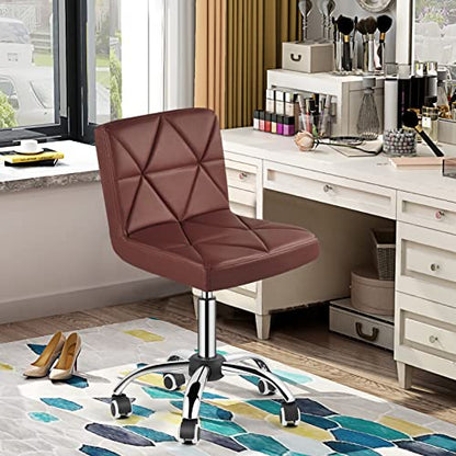 COSVALVE Armless Swivel Office Chair with Wheels, Adjustable Height | Armless Mid Back Chair With 360° Swivel, Adjustable Height & Rolling Wheels, Ideal For Home Offices, Conferences & Salons - color: Brown