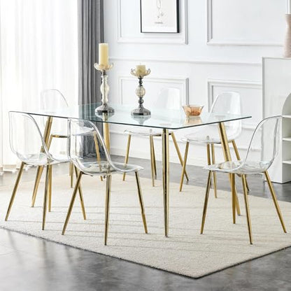 Baysitone Clear Dining Chairs Set of 6, Modern Kitchen Chairs with Transparent Seat, Acrylic Accent Side Chairs with Golden Plating Metal Legs for Dining Room, Kitchen, Living Room - color: Golden, size: Set of 6
