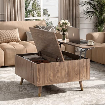 SULIVES Lift Top Coffee Table with Storage,Square Coffee Table with Lifting Top,Modern Center Table with Solid Wood Legs,Small Coffee Tables for Living Room,Walnut - color: Walnut_square