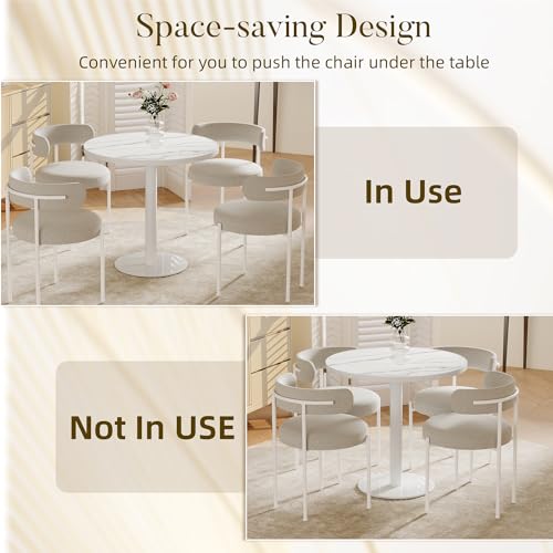 31.5'' Tulip Table, Round Dining Table with Matte Sintered Stone Tabletop | White Aluminum Alloy Edge & Pedestal, Small Bistro Table for Dining Room/Café/Small Spaces/Restaurant (Snow Peak Marble) - color: Snow Peak Marble (White Edge), size: Round