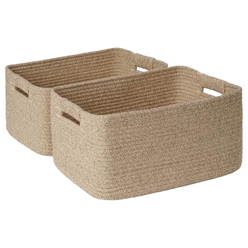 2 Pack Large Storage Basket for Organizing, 17.5"x13"x7" Woven Basket for Shelves, Closet Cube Storage Bins with Wrapped Handle, Cotton Rope Baskets for Kitchen, Clothes, Toys (Natural) - color: Natural, size: 2 Pack
