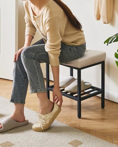 IBUYKE Rectangular Makeup Stool, Linen Seat Vanity Chair, Linen WBD017Y | Adjustable Feet Storage Space Footrest Multi-Use Small Side Table Ottoman Bedroom - color: Linen, size: Rectangular