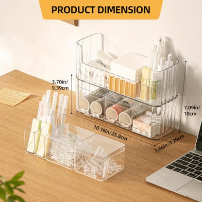 PAVSTINE 2-Tier Stackable Medicine Cabinet Organizer, Narrow Bathroom Makeup Organizer with Lipstick Holders & Cotton Swab Cases, Clear Countertop Shelf for Mirror Cabinet and Vanity - size: 2-Tier-Clear