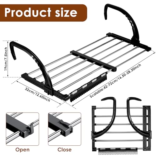 Portable Clothes Drying Rack for Balcony,29"x13" Foldable Railings Windowsill, Retractable Radiator Clothes Airer,Folding Towel Rack Indoor Outdoor Travel RV Laundry Rack with Clips - size: A-29"x13"
