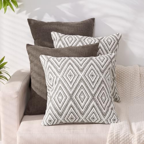 HPUK Throw Pillow Covers 18x18, Set of 4, Natural Couch Pillow Covers | Polyester fabric, patterned and solid designs, hidden zippers, machine washable, for sofas and beds, inserts not included - color: Natural, size: 18" x 18" (Pack of 4)