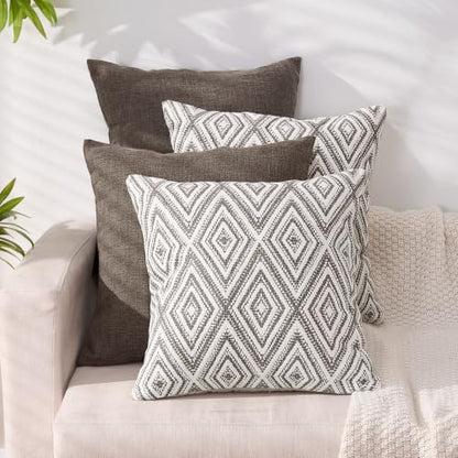 HPUK Throw Pillow Covers 18x18, Set of 4, Natural Couch Pillow Covers | Polyester fabric, patterned and solid designs, hidden zippers, machine washable, for sofas and beds, inserts not included - color: Natural, size: 18" x 18" (Pack of 4)