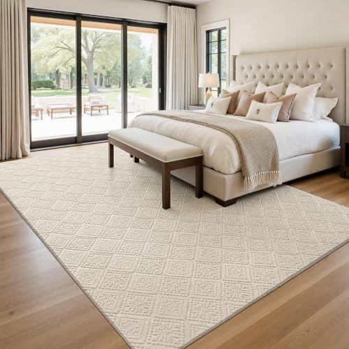U'Artlines 8x10 Beige Washable Area Rug for Living Room | Soft Fluffy, High Low Textured Carpet, Modern Neutral, Geometric, Non Slip Rugs for Bedroom, Dining Room, Kids Room - size: 8 x 10ft