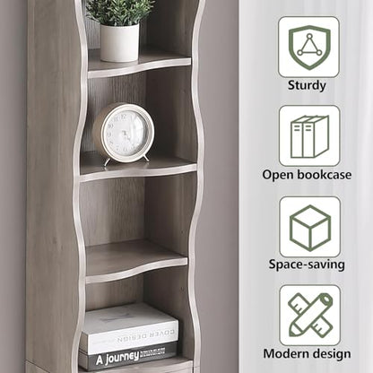 Skinny Tall Bookshelf, 8 Tiers Ultra Slim Bookshelf, Tall Narrow Bookcases, for Living Room, Office, Small Space, Adjustable Shelves, A Wavy Border Design, 11.6'' X 9.3'' X 70.9'' (Gray) - color: Grey