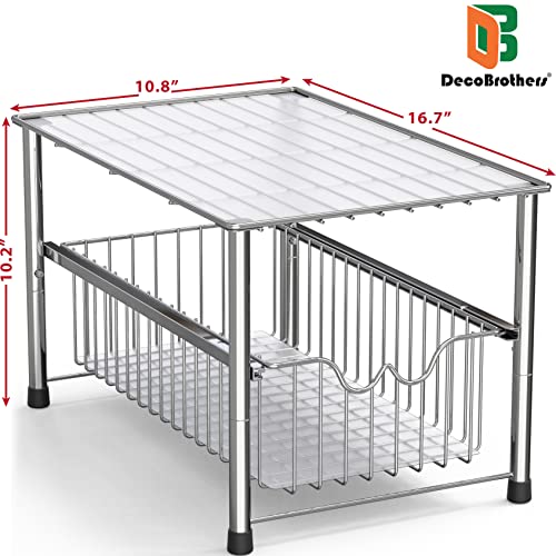 Deco Brothers Stackable Under Sink Organizer with Sliding Basket, Chrome - color: Chrome