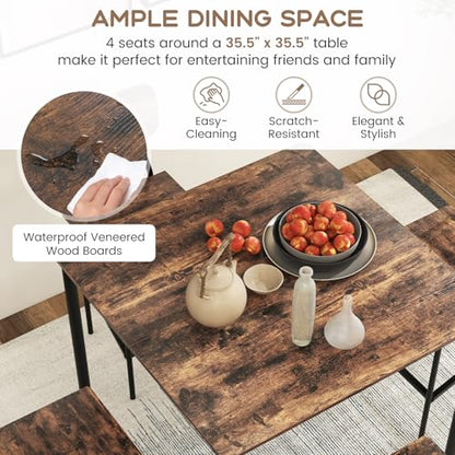 Giantex 5-Piece Dining Table Set W/Counter Height Table & 4 Bar Stools, Industrial Kitchen Dining Set W/Footrest & Backrest, Space-Saving Dinette Set for Pub, Dining Room, Restaurant (Mix Brown) - color: Mix Brown