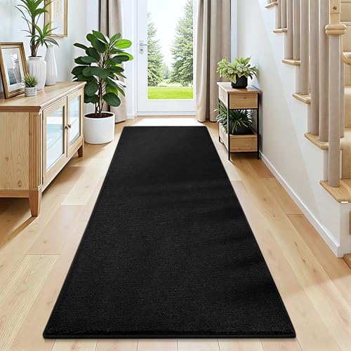 Vasofe Black Hallway Runner Rug, 2x6 Non Slip Runners, Washable Bedroom Rug | Indoor Thickened Memory Foam Bedside Rugs for Kitchen Dorm Kids Boys Room, Medium Pile Shag Fluffy Carpets for Entrance Hall - color: Black, size: 2' x 6' (Rectangular)