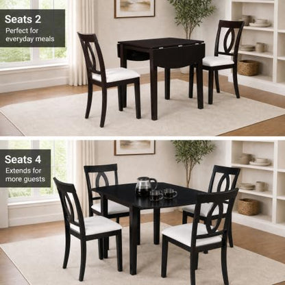 3-Piece Drop Leaf Wood Dining Table Set, Small Space Dining Set for 2 People, 1 Folding Extendable Table, 2 Upholstered Chairs, Space-Saving, for Apartments, Kitchen Room, Dark Brown - color: Beige,dark Brown