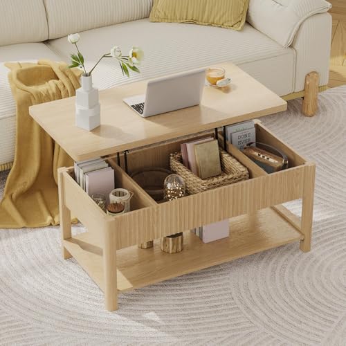 Lift Top Coffee Table,Wooden Rectangle Coffee Table with Hidden Storage Compartment,Open Shelf,Solid Wood Legs,Suitable for Living Room,Office (B-Lift Coffee Table-Oak) - color: B-lift Coffee Table-oak