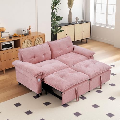 73" Plush Velvet Convertible Loveseat Sleeper Sofa Bed, Loveseat Convertible with Hidden Mattress, Sofa Bed Couch Simple Assembly for Small Apartment and Guest Space, Pink - color: Pink