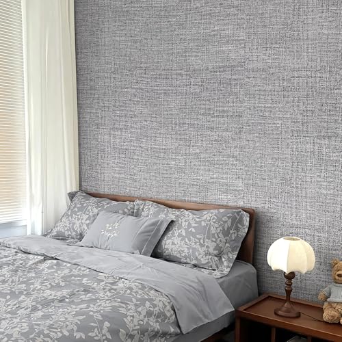 Grey Grasscloth Peel and Stick Wallpaper 17.3"x120" Faux Linen Textured Contact Paper Removable Self Adhesive Vinyl Wallpaper for Bedroom Bathroom Kitchen Cabinets - color: Gray, size: 17.3" x 120"