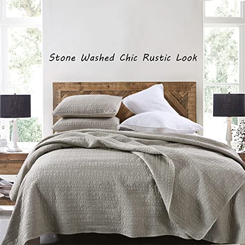 HORIMOTE HOME Quilt Set Twin Size Beige, Classic Geometric Spots Stitched Pattern, Stone-Washed Microfiber Chic Rustic Look, Ultra Soft Lightweight Quilted Bedspread for All Season, 2 Pieces - color: Beige, size: Twin
