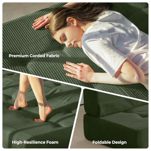 MAXYOYO Foldable Mattress, 8-Inch Tufted Futon Mattress with Handles | Tufted Floor Sofa Bed and Versatile Mattress, Carry Handles for Living Rooms or Guest Rooms, Frame Not Included, Dark Green - color: Dark Green
