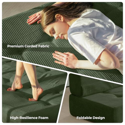 MAXYOYO Foldable Mattress, 8-Inch Tufted Futon Mattress with Handles | Tufted Floor Sofa Bed and Versatile Mattress, Carry Handles for Living Rooms or Guest Rooms, Frame Not Included, Dark Green - color: Dark Green