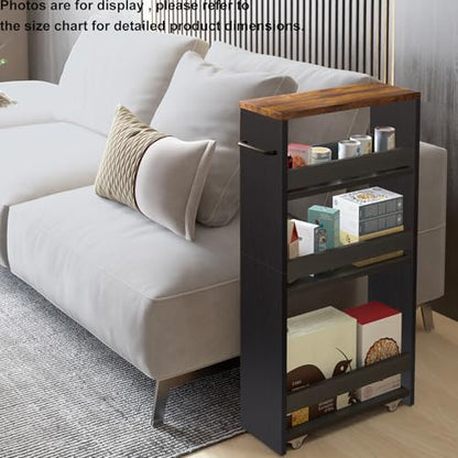 TEAMIX Slim Rolling Storage Cart, Wood 4-Tier Narrow Kitchen/Laundry Cart - color: Black+brown, size: 5-1/2'' W