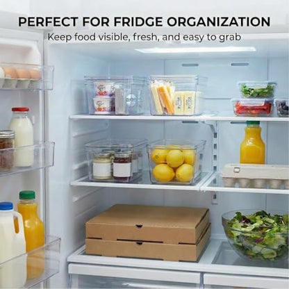 MOONEDGE 2 Pack 10x6x5 Stackable Small Clear Storage Bins with Lids | Plastic small item organizer containers with handles for vanity, craft, office, fridge, kitchen, pantry, bathroom and closet - size: 2 Pack