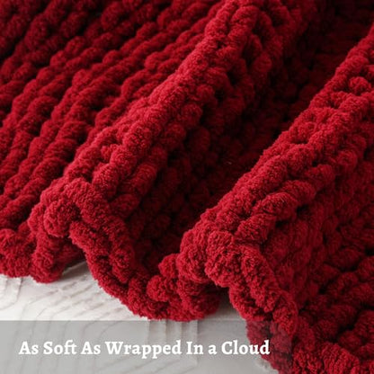 Chunky Knit Throw Blanket for Couch, Christams Red Throw Blanket 50"x60" - color: Red