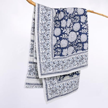 Levtex Home - Adare Denim Quilted Throw - (50x60in.) - Floral - Blue White - Reversible - Cotton - color: Denim