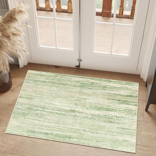 Small Rug Washable 2x3 Area Rugs Low Pile Non Slip Modern Abstract | Throw Carpet for Entryway Entry Entrance Bedroom Bathroom Front Door Mat Floor Indoor Accent Neutral Green - color: Green, size: 2' x 3' (Rectangular)