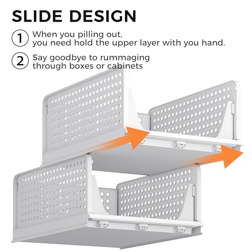 5 Pack Stackable Plastic Storage Closet Organizers and Storage Bins Drawer Shelf Storage Container for Wardrobe Cupboard Kitchen Bathroom Office White | Drawer Shelf Storage Container for Wardrobe Cupboard Kitchen Bathroom Office White Foldable Multifunct