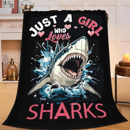 Just A Girl Who Loves Sharks Blanket Ocean Shark Decor Throw Blanket Gifts for Girls Boys Super Warm Soft Plush Lightweight Fleece Flannel Bedding Blankets for Kids Adults Men Women 50"X40" - color: Just a Girl Sharks, size: 40"x50"