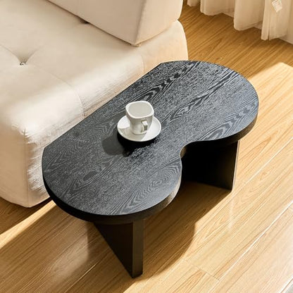 31.49" Nesting Coffee Table Set of 2 for Living Room, Couch/Bedroom Side, Unique Butterfly Shaped, Irregular Wood Fun Center Table for Small Space- Black - color: 31.5"&31.5"-black