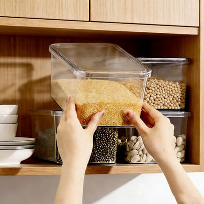 Clear Storage Bins with Lids 4 Packs, Stackable Transparent Storage Containers, Food Grade Fridge Kitchen Cabinet Organizer, Storage Boxes for Fruits , Bathroom and Pantry Organization (4 Small) - size: 4 Small