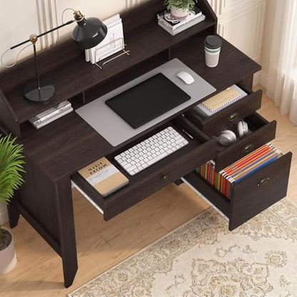 4 EVER WINNER Small Desk with Drawers, Office Desk with File Drawer and Monitor Stand, Writing Desk Study Table for Small Spaces, Espresso - color: Espresso