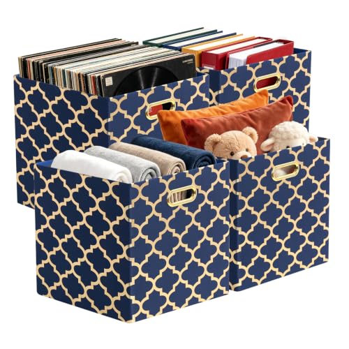 11x11x11 Storage Cube Bins, Collapsible Storage Bins Fabric Storage Cubes | Organizer Baskets Box Drawers for Shelves, Closet, Wardrobe, Bookshelf, Cabinet Blue/Gold Lantern, 4 Pack - color: Blue/Gold Lantern, size: 11×11×11/4pcs
