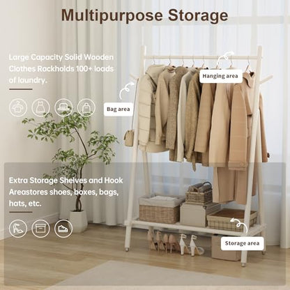 Solid Wood Clothes Rack, Clothing Rack for Hanging Clothes, Hanging Racks for Clothes with Shelves Load 350 Lbs Garment Rack (White) - color: White