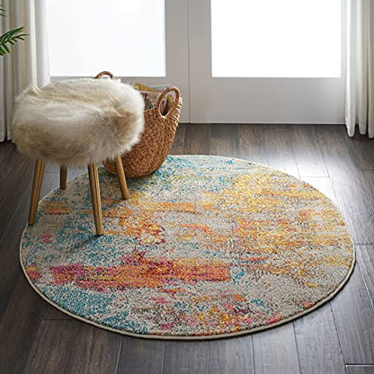 Nourison Home Celestial Sealife 4' x Round Area Rug - Easy Clean, Non Shedding, Bed Room, Living Room, Dining Room, Kitchen (4' x Round) - color: Sealife, size: 4' (Round)