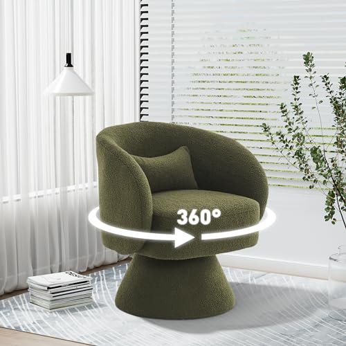 Swivel Barrel Chair Set of 2 , 360 Degree Small Accent Chair, Boucle Green | Modern 360 Degree Swivel Barrel Chair Set, Comfy Small Vanity Accent Chair with Pillow for Living Room,Bedroom,Office - color: Emerald Green
