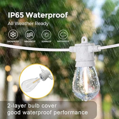 SUNTHIN White Outdoor String Lights, 96FT White Patio Lights with 32 Shatterproof LED Bulbs for Garden, Backyard, Porch, Cafe, Deck, Wedding, Party, Gathering - color: White