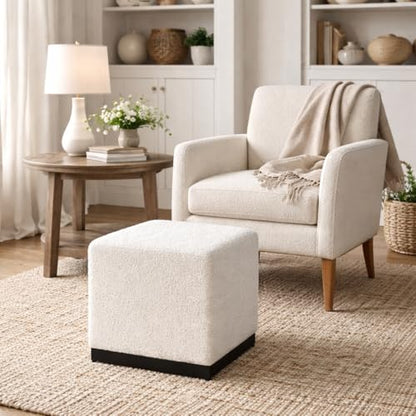 HomePop 16" Cube Ottoman - Cream Boucle - color: Cream Boucle