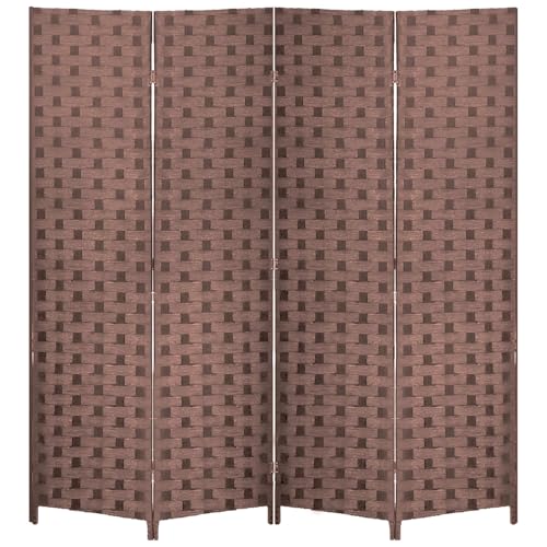 Room Divider Wall Divider 6FT 4 Panels Wood Mesh Hand-Woven Indoor Room Screen Folding Portable Partition Screen, Brown - color: Brown